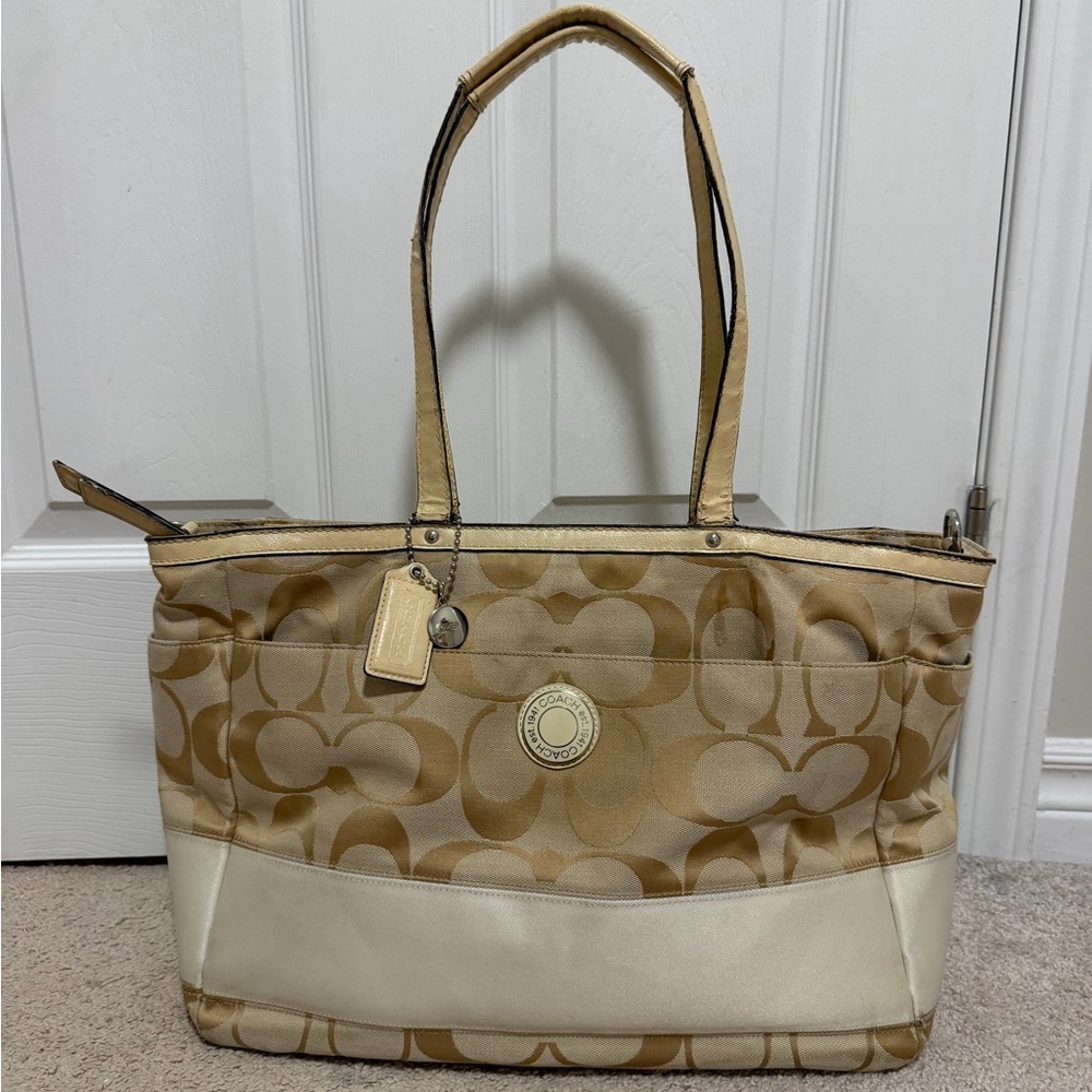 Coach Tan and Cream Signature Tote